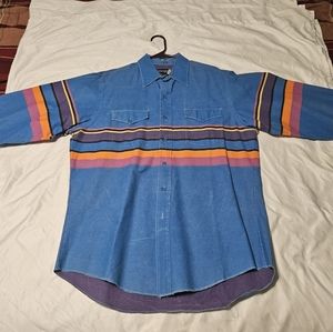 Blue Striped Wrangler Brushpopper Long Sleeve Button Up Size 16.5 x 36